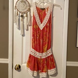 Poupette coral and white multi color beach coverup
